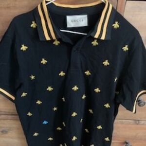Mens Black Gucci Polo with Gold Bees (Large)